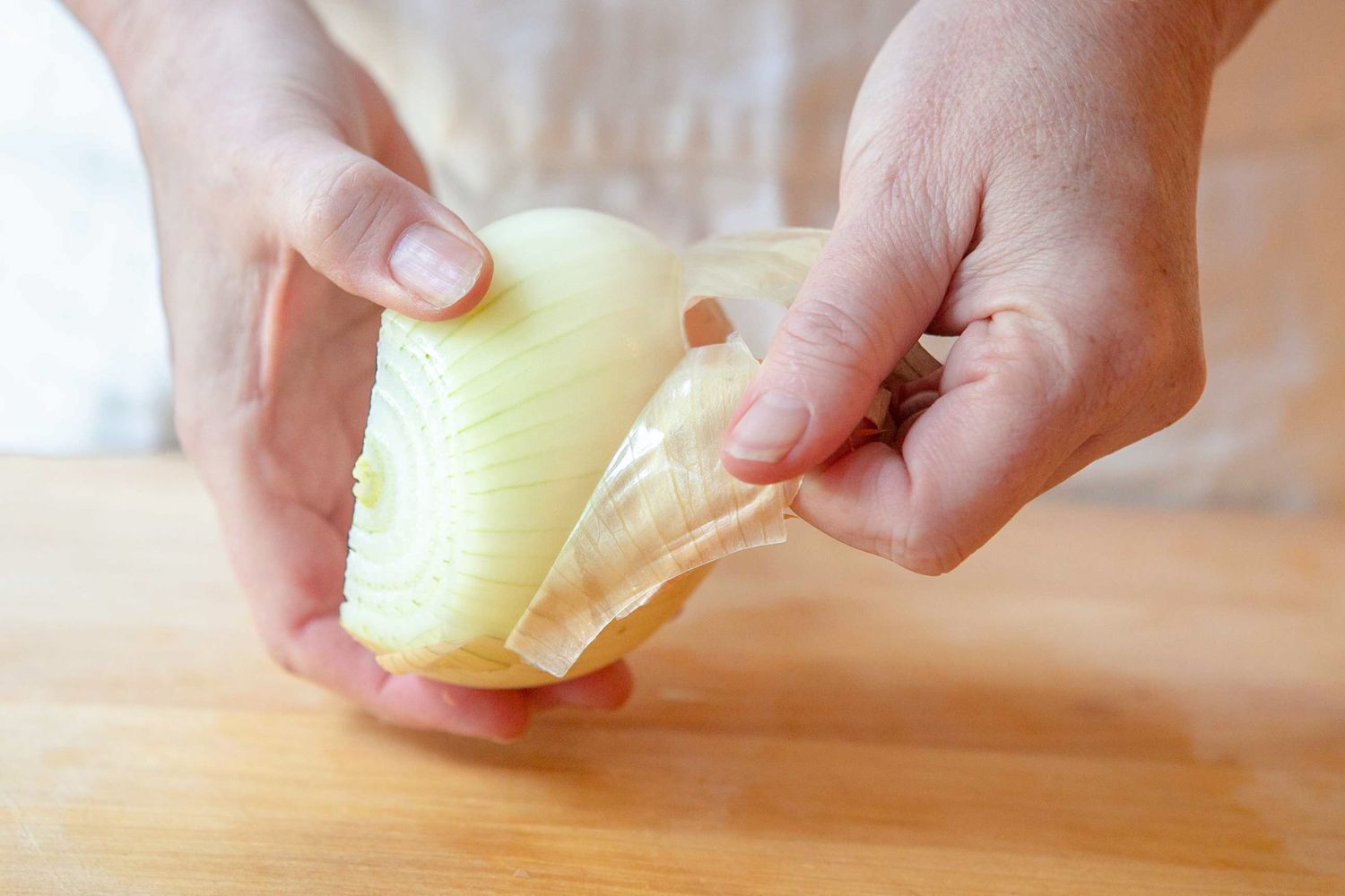 Skin Removed from Halved Onion 