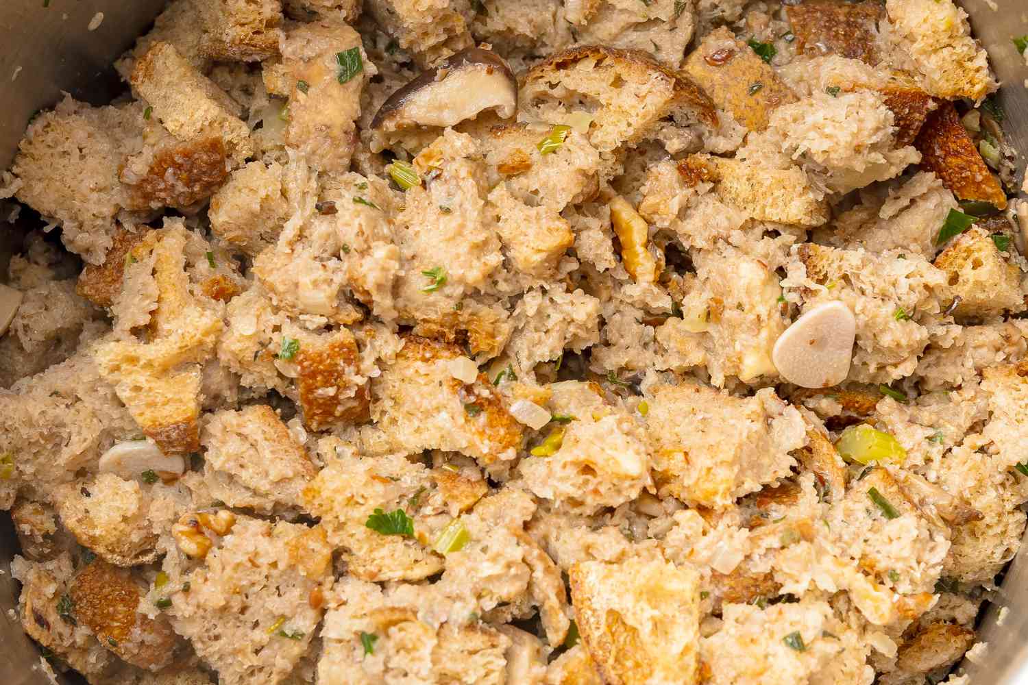 Uncooked Vegan Mushroom Stuffing in a Pot