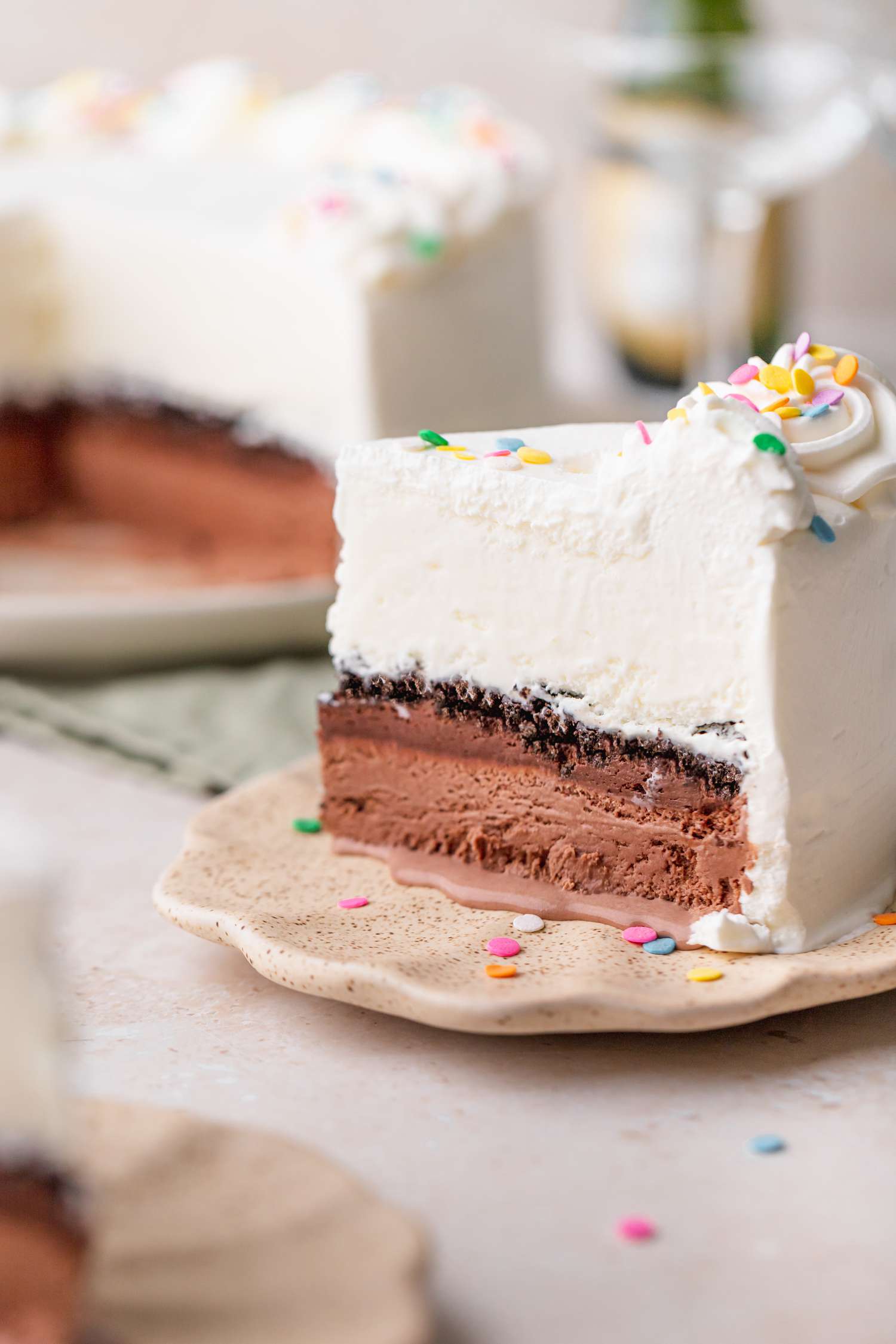 Slice of Ice Cream Cake on Small Plate