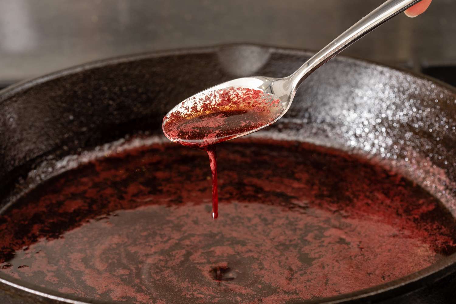 Red Wine Sauce in a skillet ready to serve over filet mignon