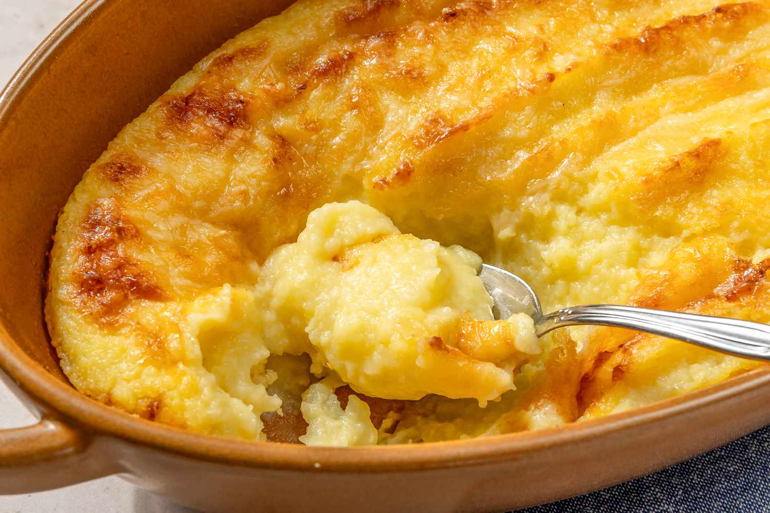 close up view of a dish of Chantilly Potatoes