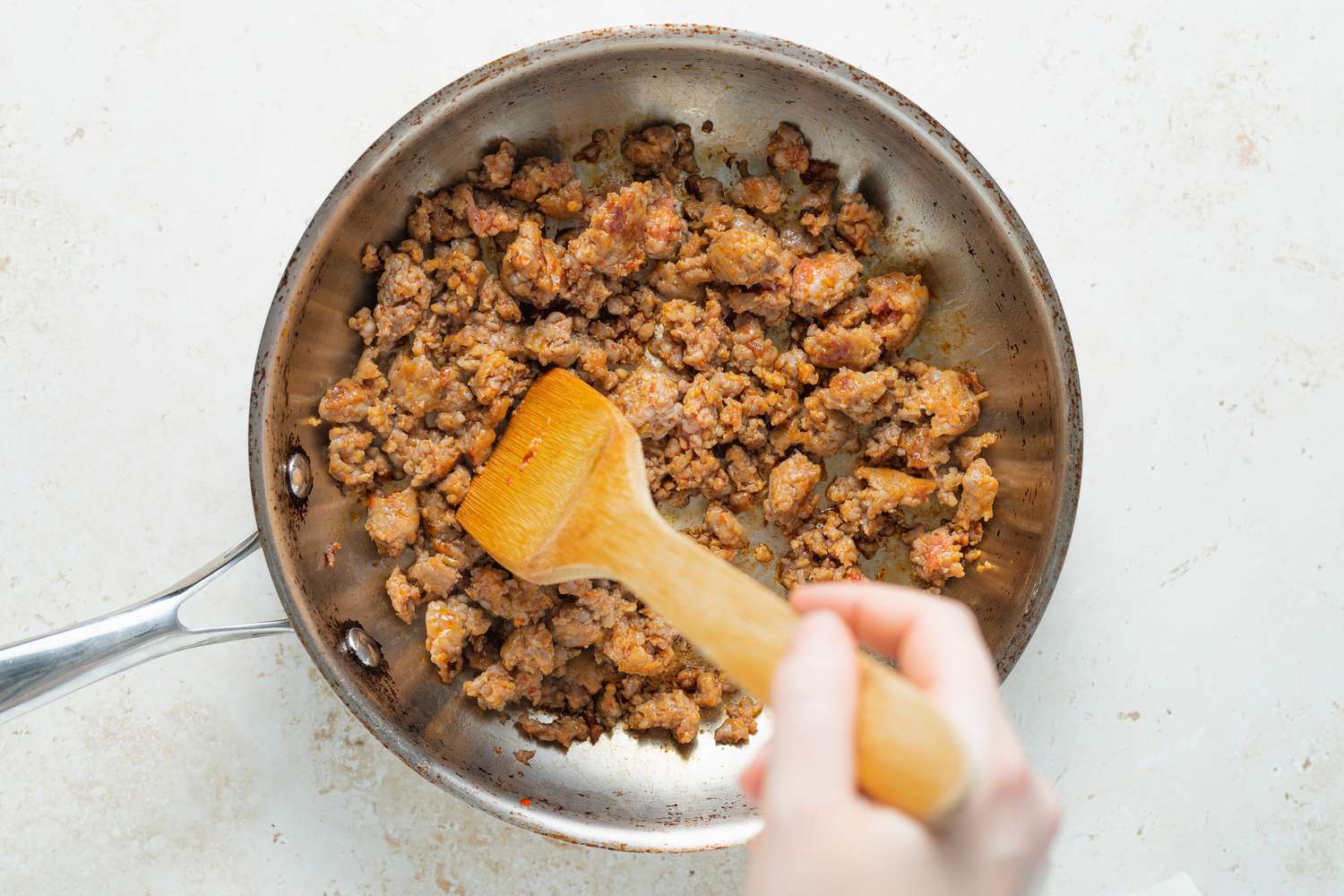 Cooking the filling for a chili relleno casserole.