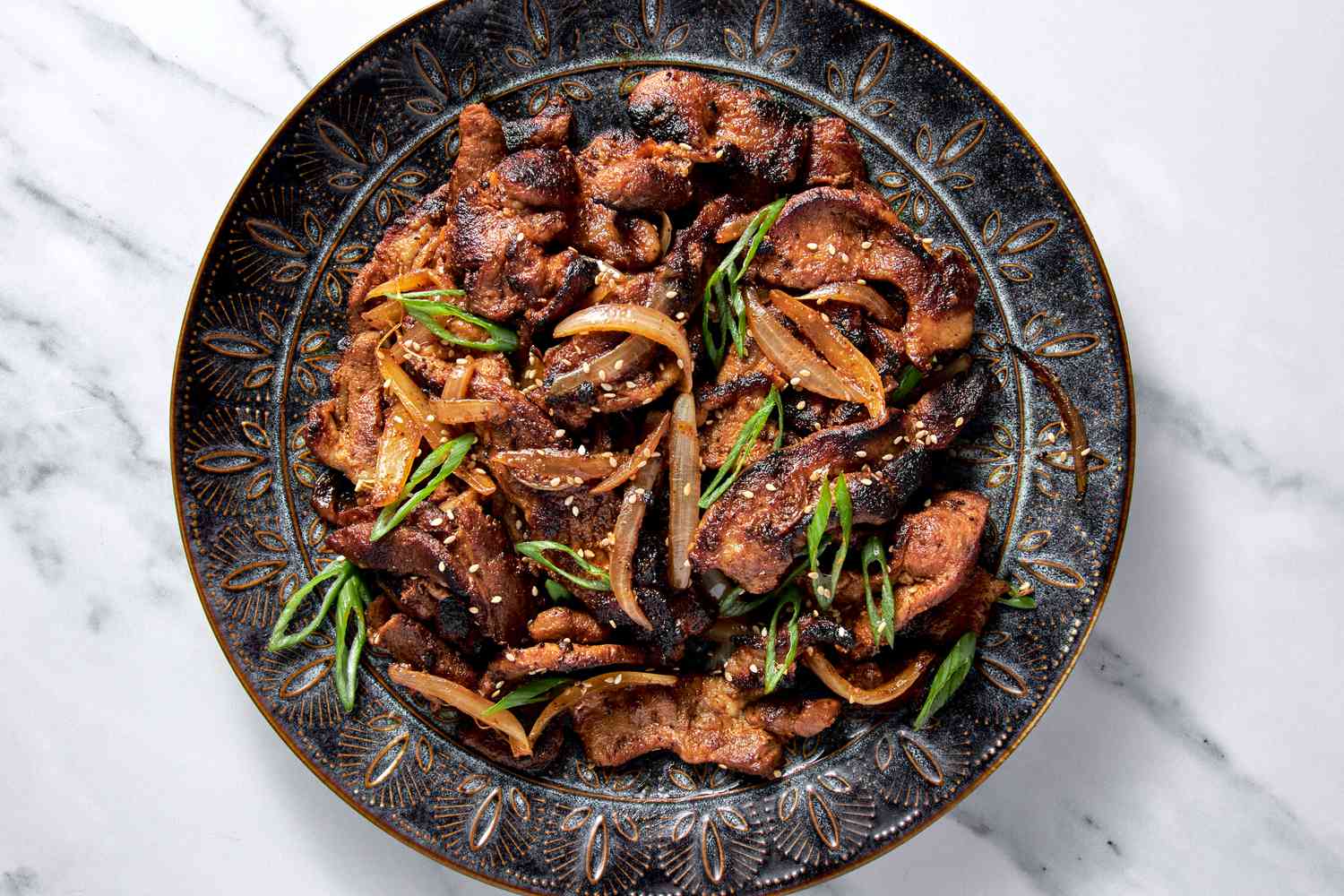 Spicy pork bulgogi on a platter