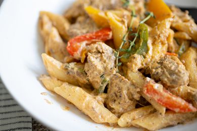 Rasta Pasta with Jerk Chicken in a Bowl