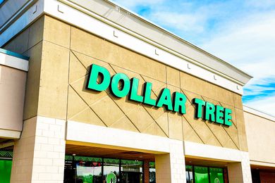 Dollar Tree storefront, showing the building façade with the store's green logo.