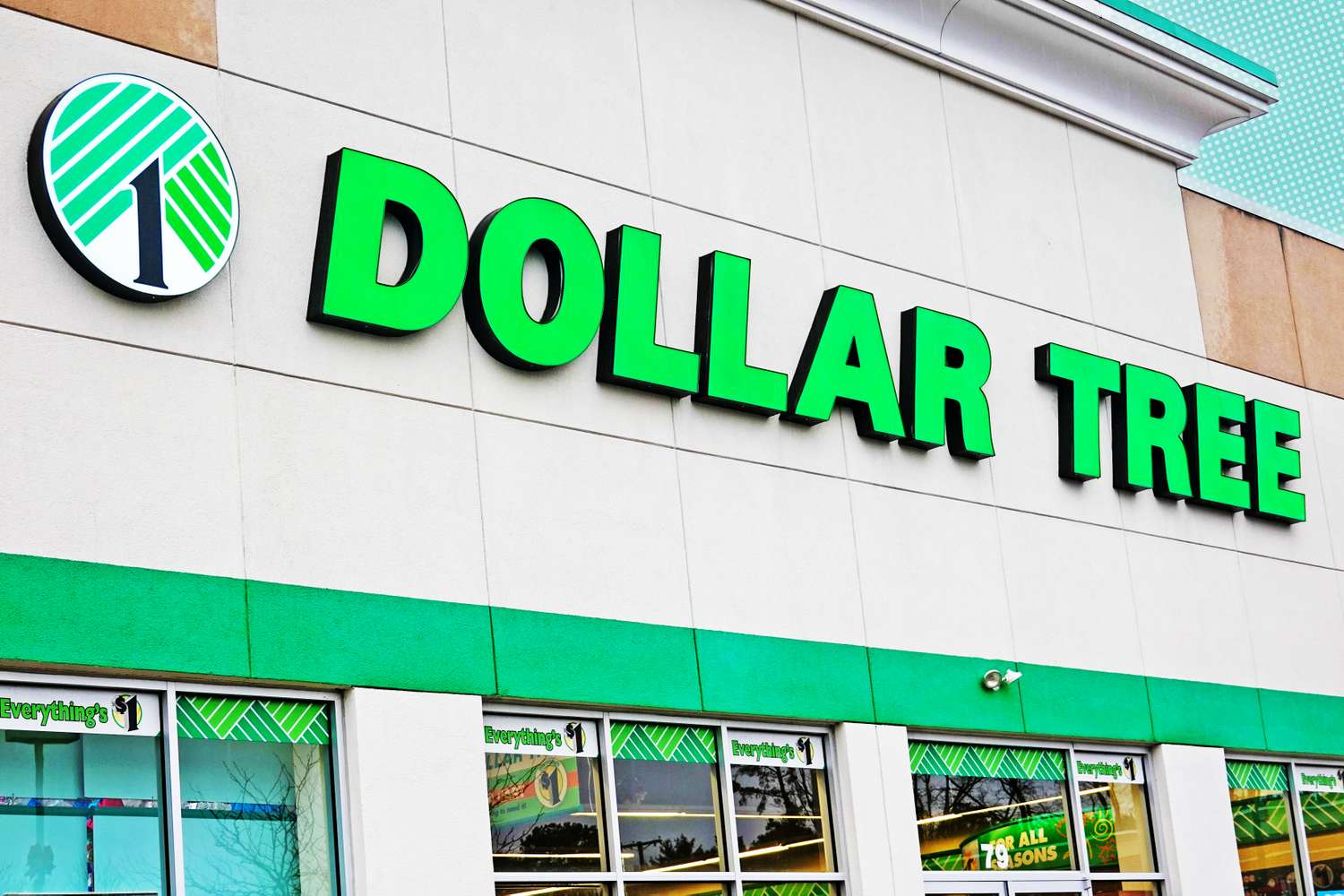 Dollar Tree storefront showing its logo and prominent text signage