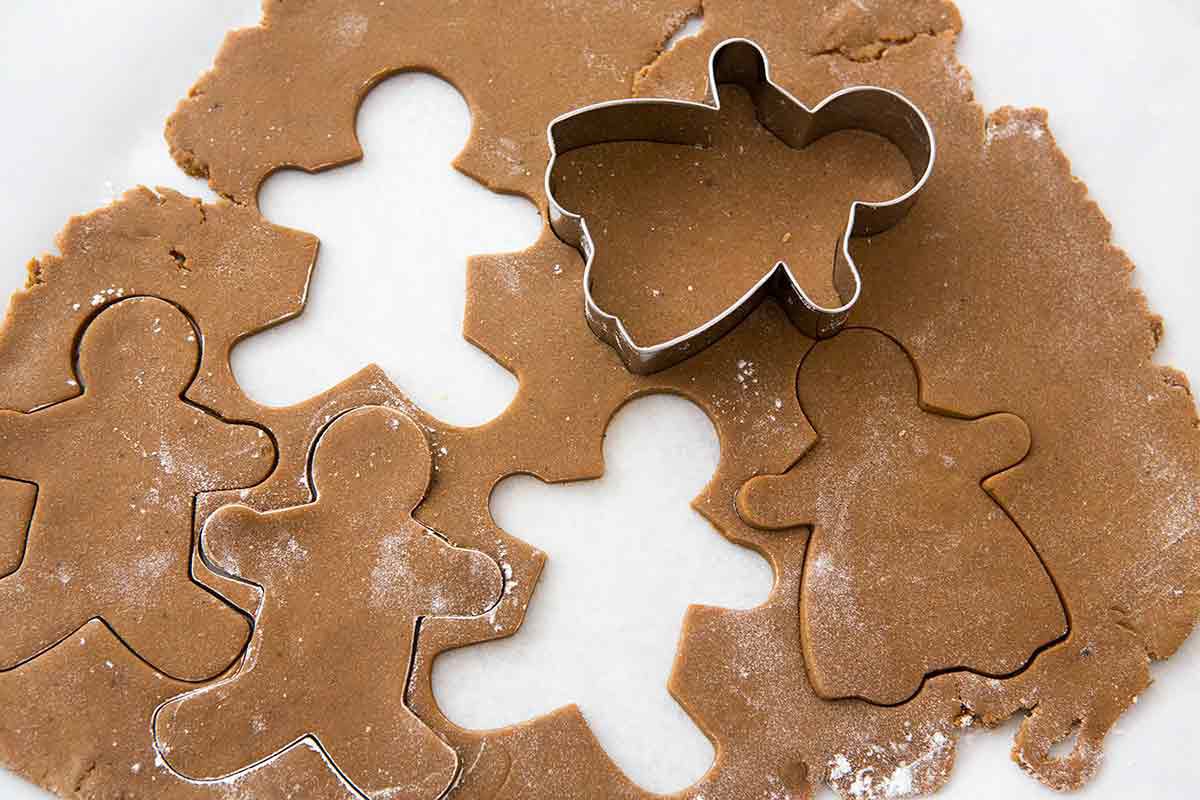 Gingerbread man cookie cutter with rolled Dough 