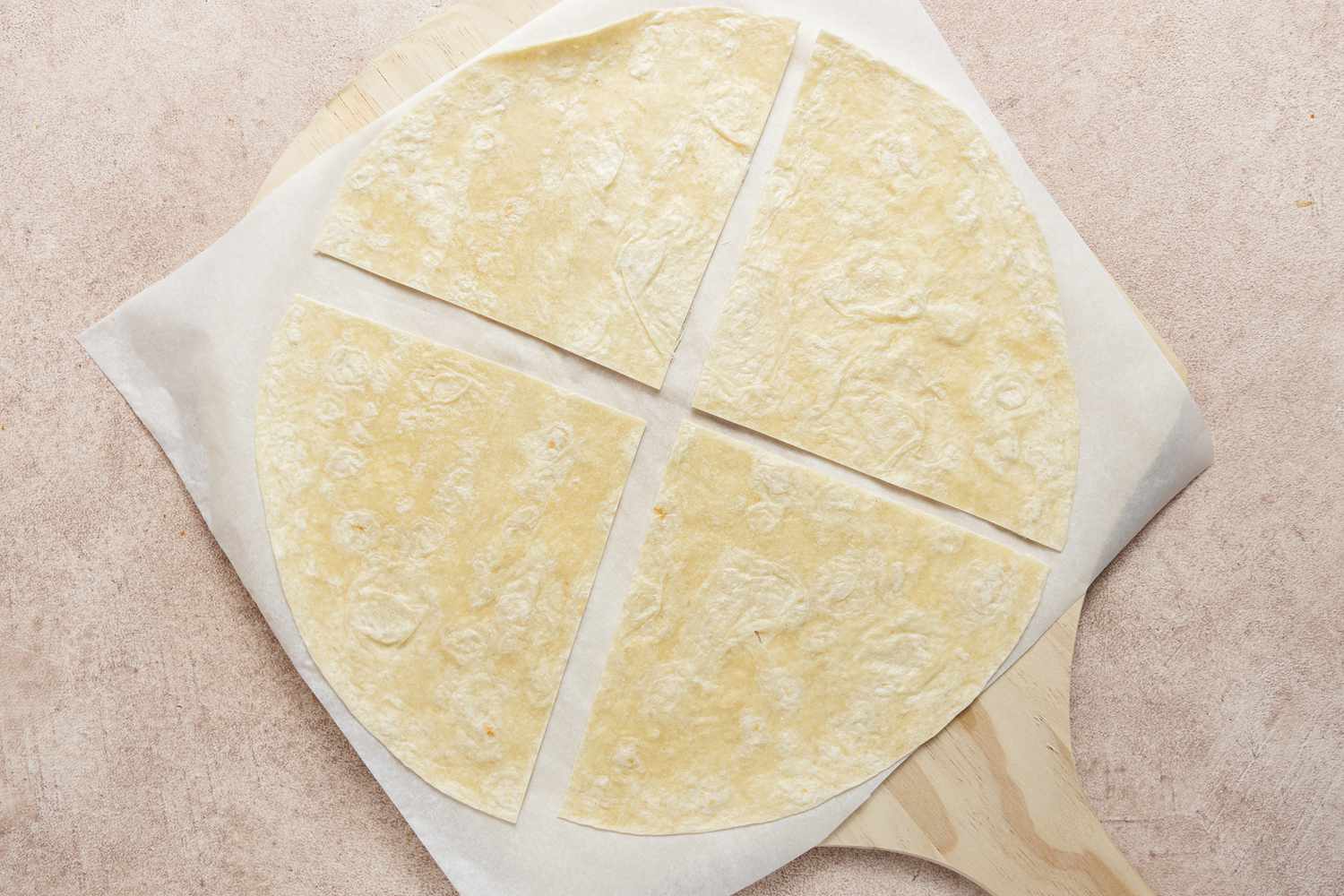 Tortilla Cut in Four Pieces for Copycat Taco Bell Crunchwrap Supreme 