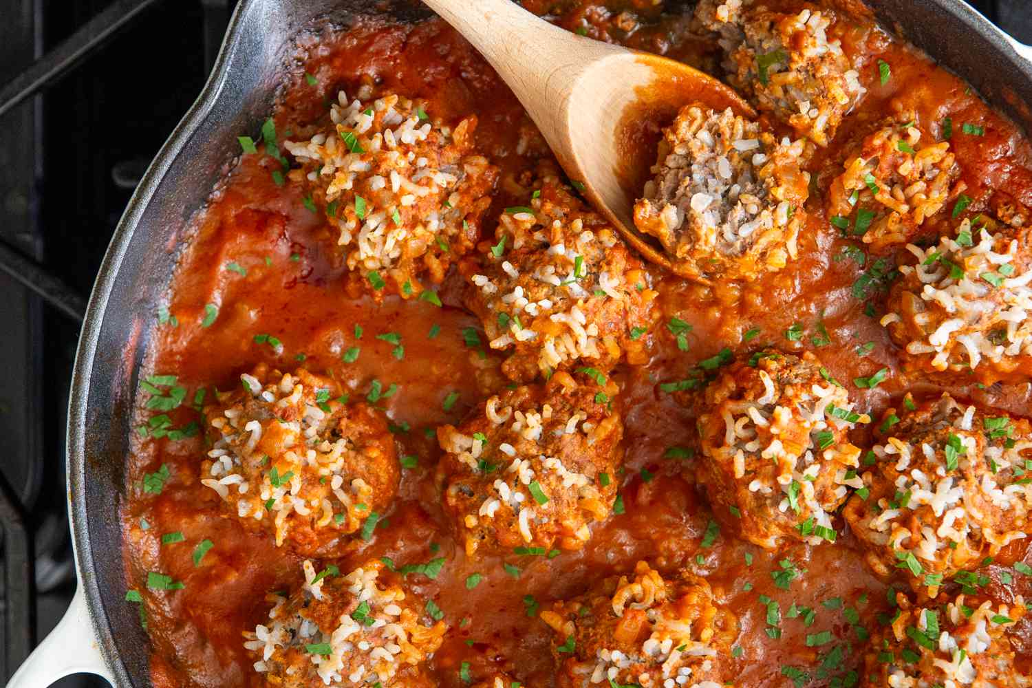 easy porcupine meatballs in a skillet 