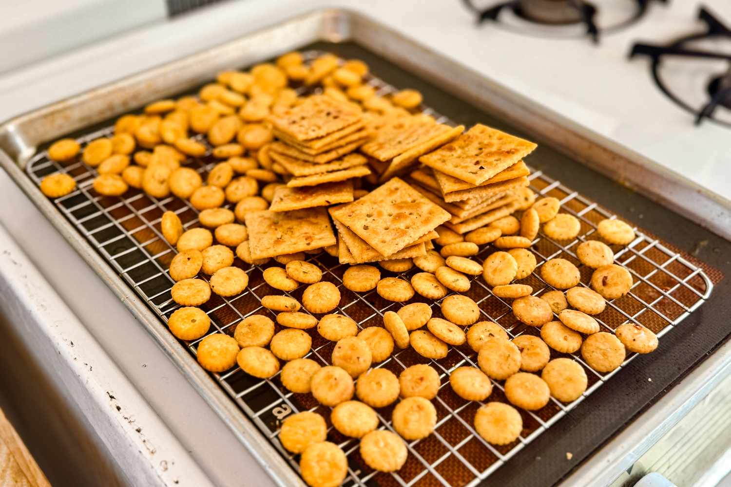 Crackers on a tray