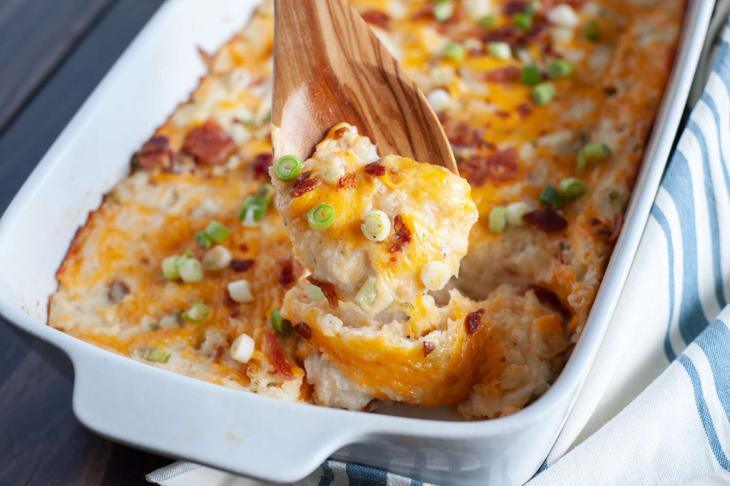 Twiced baked potato casserole in casserole dish