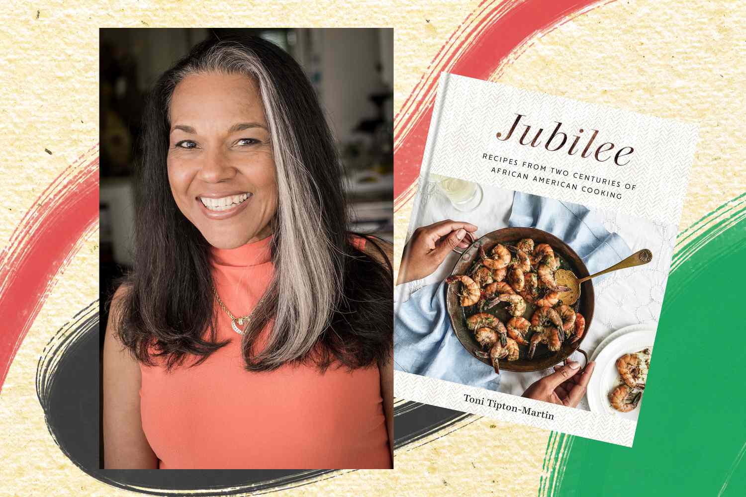 A collage of Toni Tipton-Martin and her cookbook "Jubilee"
