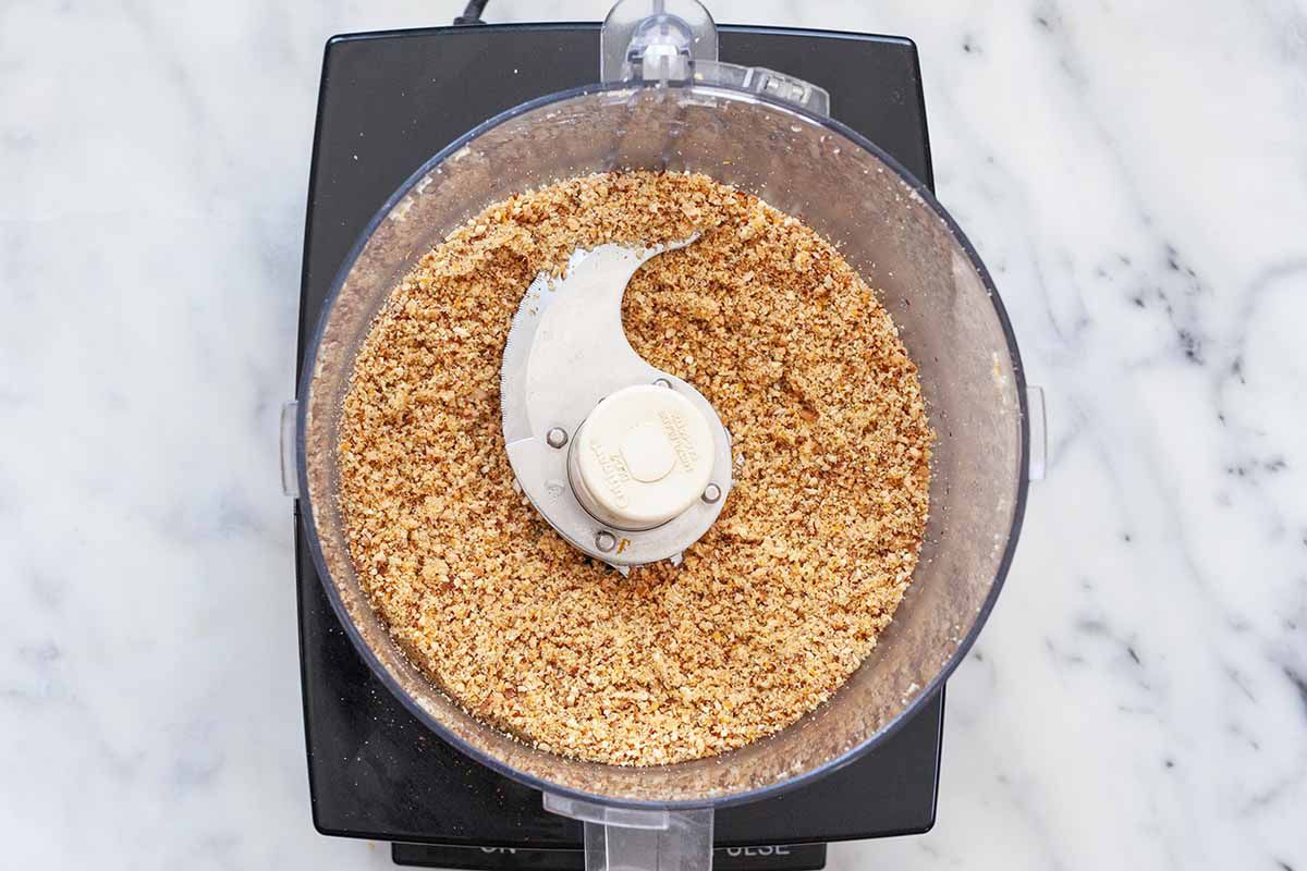 Skillet Cake with Rhubarb - toasted almonds ground in food processor