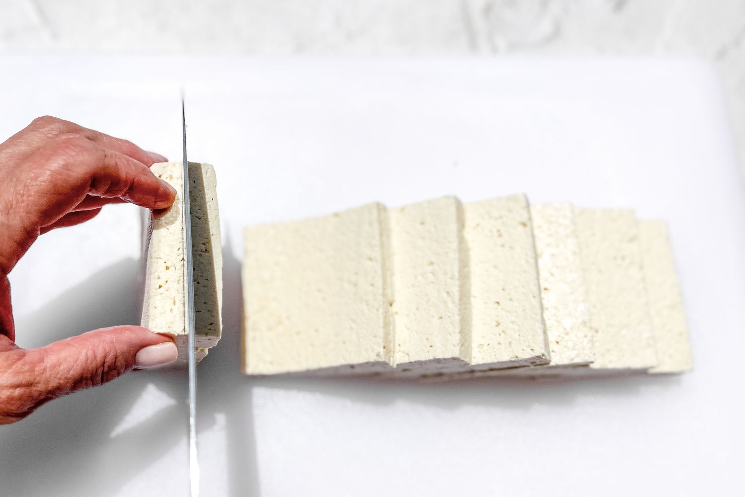 Tofu Sliced into Squares for Dubu Jorim Recipe