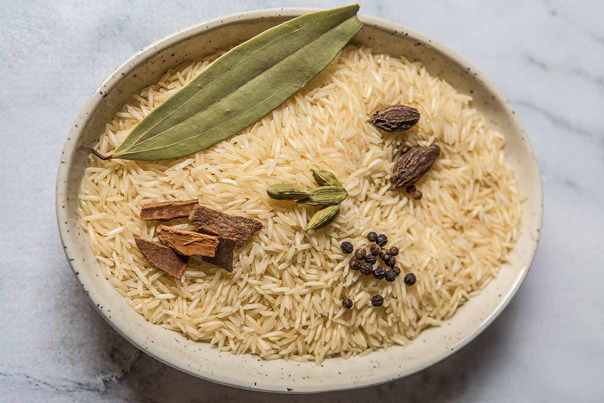 Indian Biryani with Chicken prep the rice
