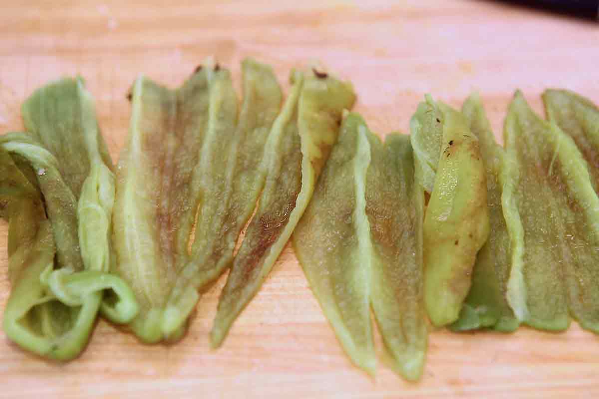 inside of a bunch of green chile peppers