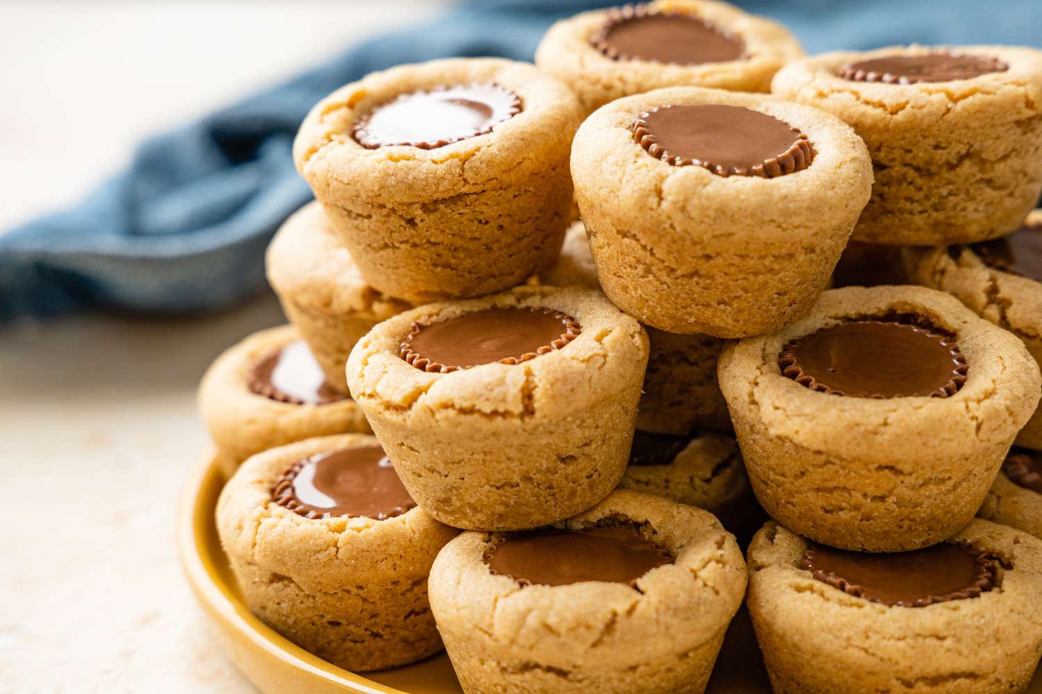 Stack pf Peanut Butter Cup Cookies on a Plate