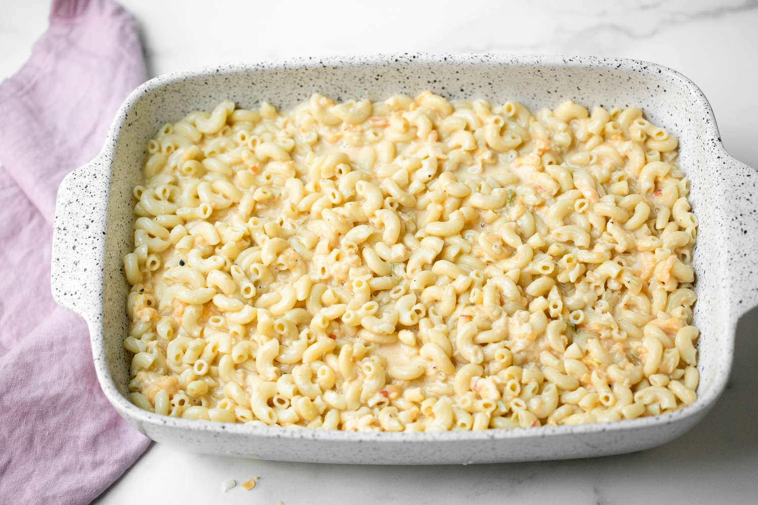 Trinidadian Macaroni Pie Added to a Casserole Dish
