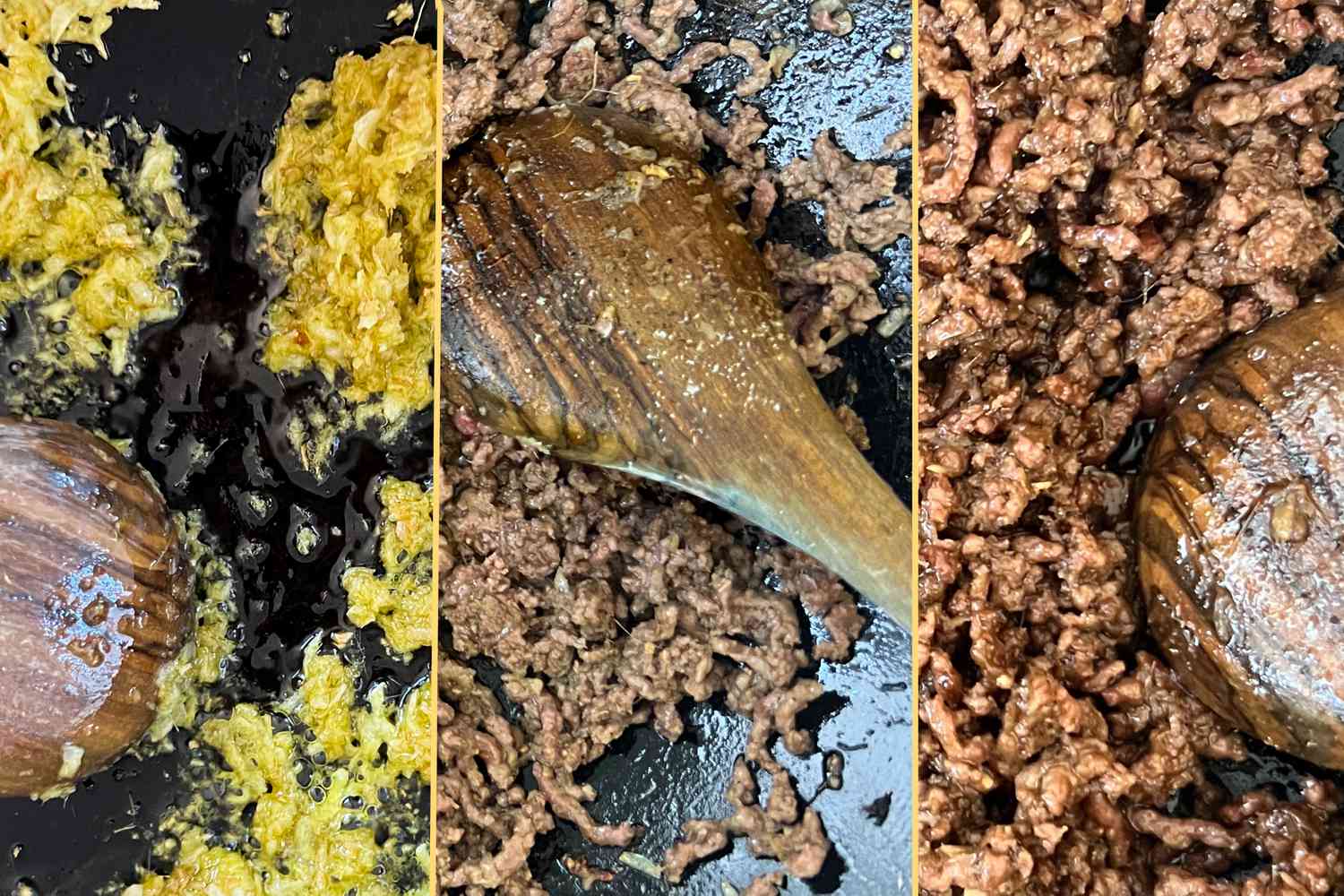 Cooking ginger, garlic, and ground beef