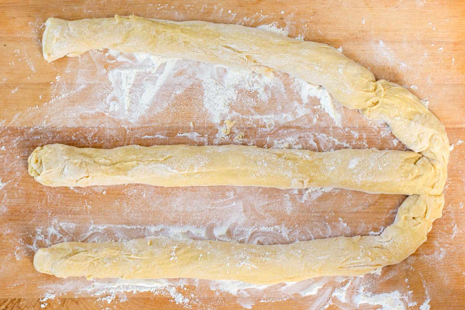 challah dough with three strands