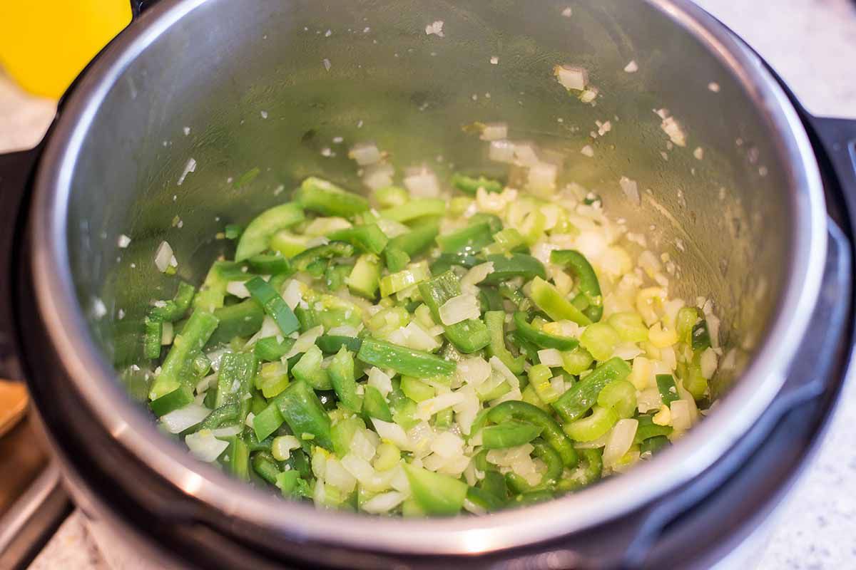 White Bean Chicken Chili saute the veggies