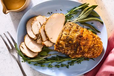 Bourbon-Roasted Turkey Breast on a platter