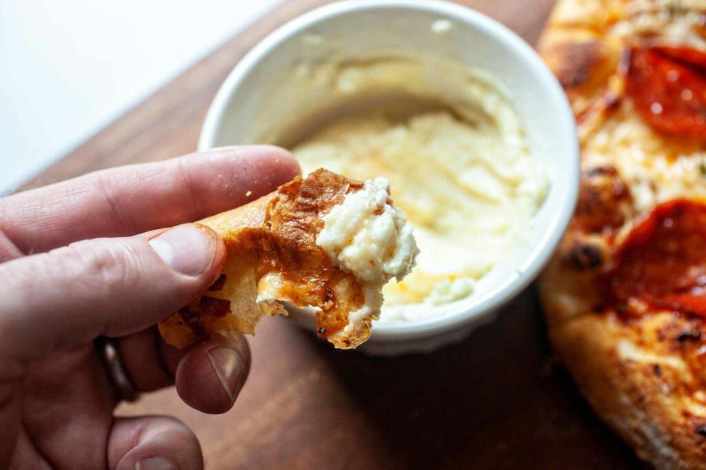 Honey butter dip for homemade pepperoni pizza