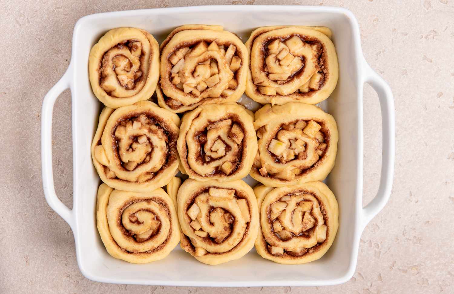 Apple Cinnamon Rolls in a Casserole Dish (Uncooked)