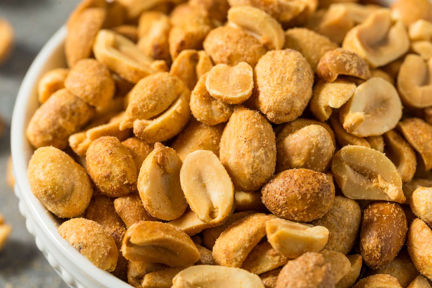 Close up of roasted salted peanuts