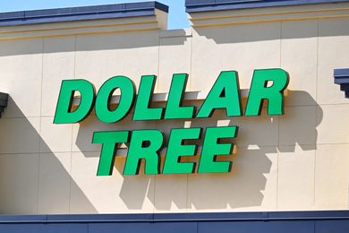 The storefront sign of Dollar Tree retail store