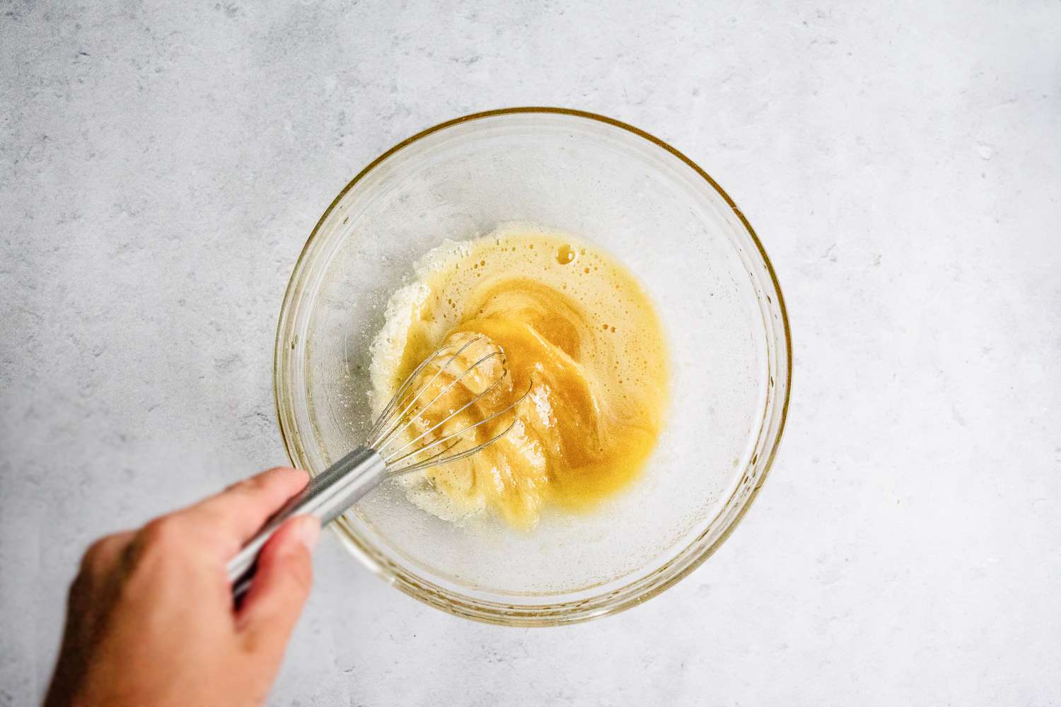 Whisk wet ingredients in a medium bowl.