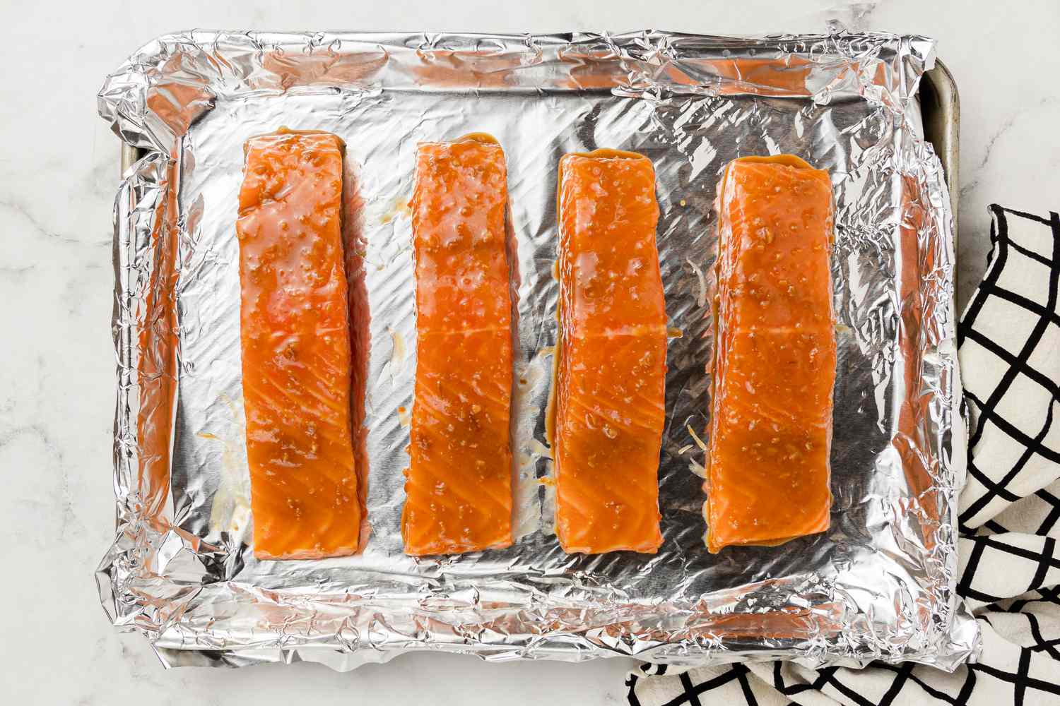 Miso Glazed Salmon on Aluminum Lined Baking Sheet