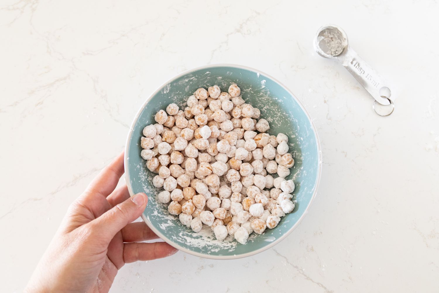 Chickpeas coated in cornstarch