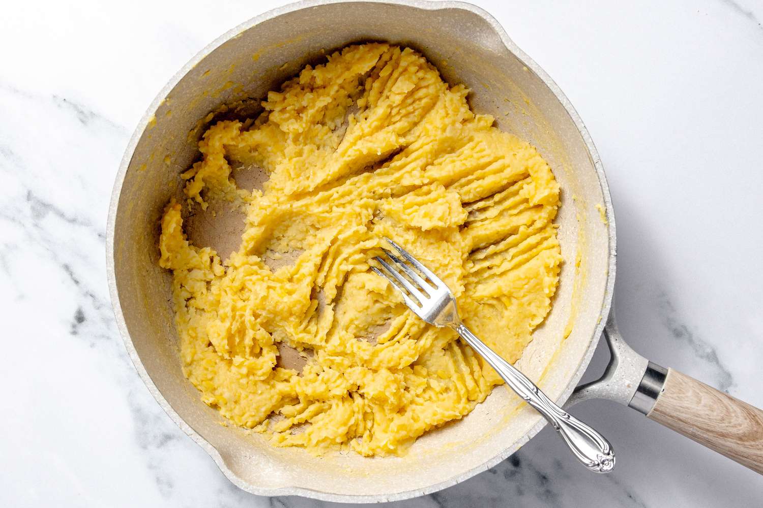 Mung Beans Mashed Together Using a Fork 