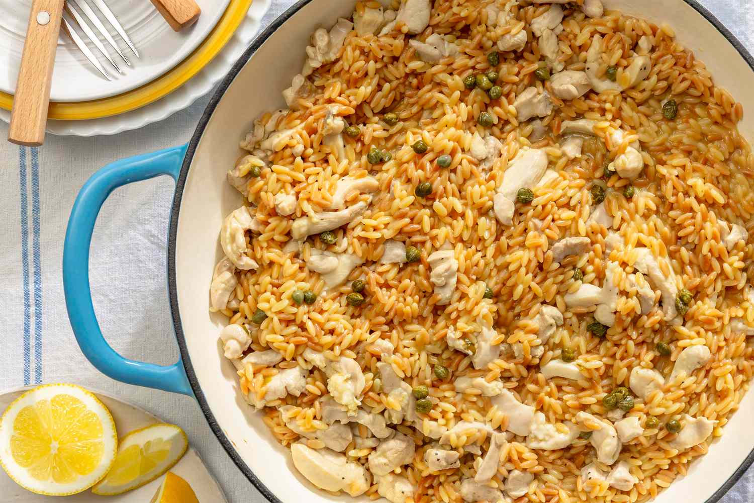 One-Pot Lemon Chicken Orzo in a pot
