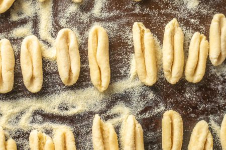Fresh Homemade Cavatelli on the Counter Dusted With Semolina Flour
