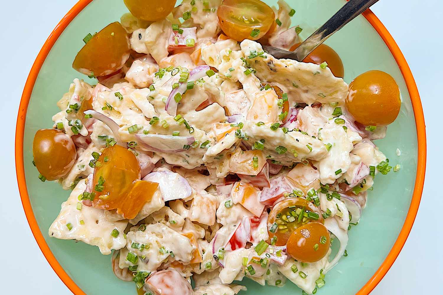 tomato cracker salad in a bowl 