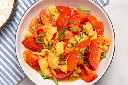 a plate of Chinese tomato egg