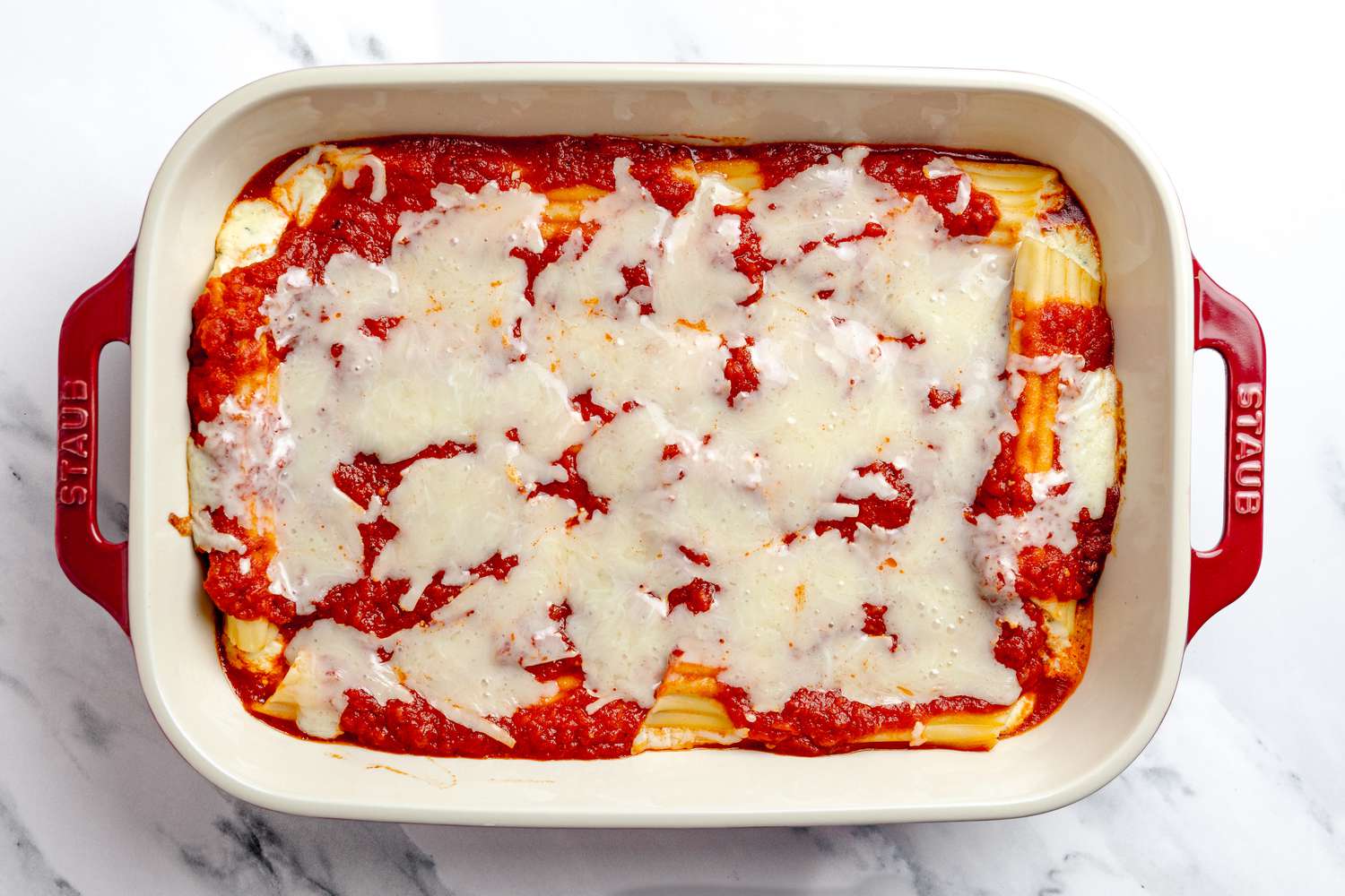Casserole Dish of Cooked Manicotti