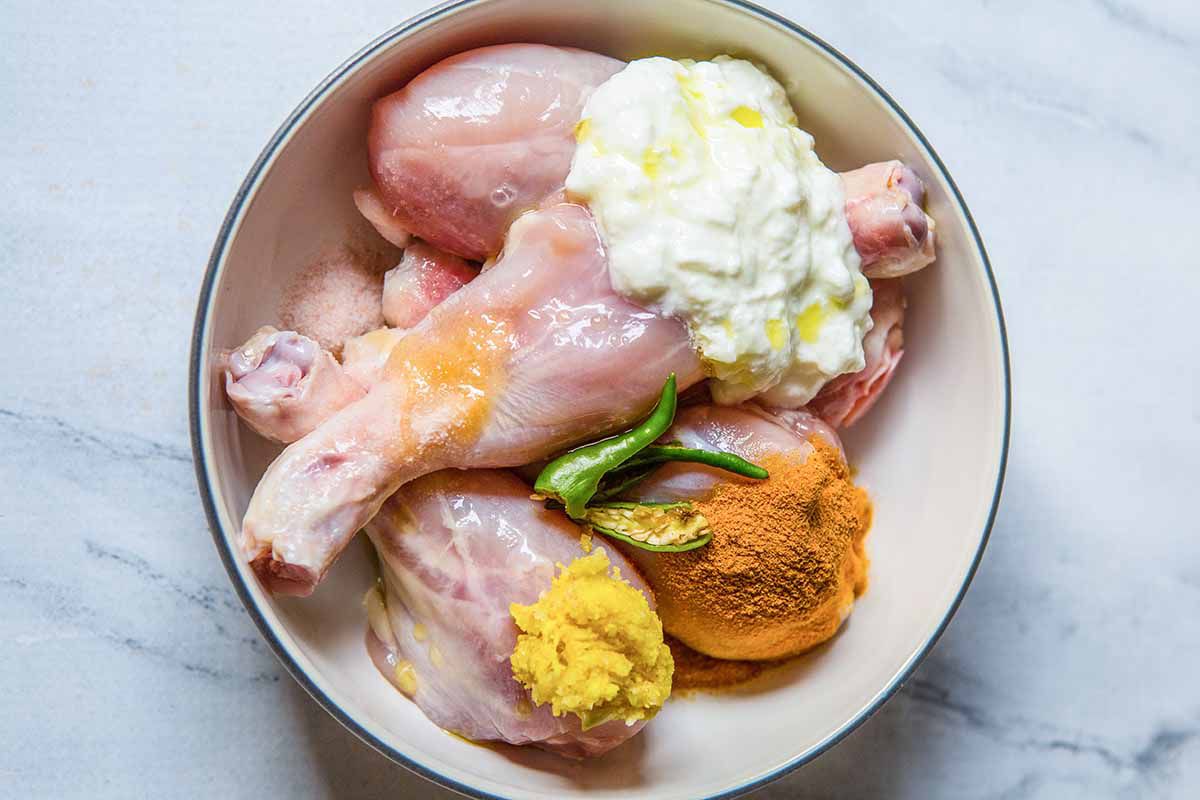 Indian Biryani with Chicken marinate the chicken