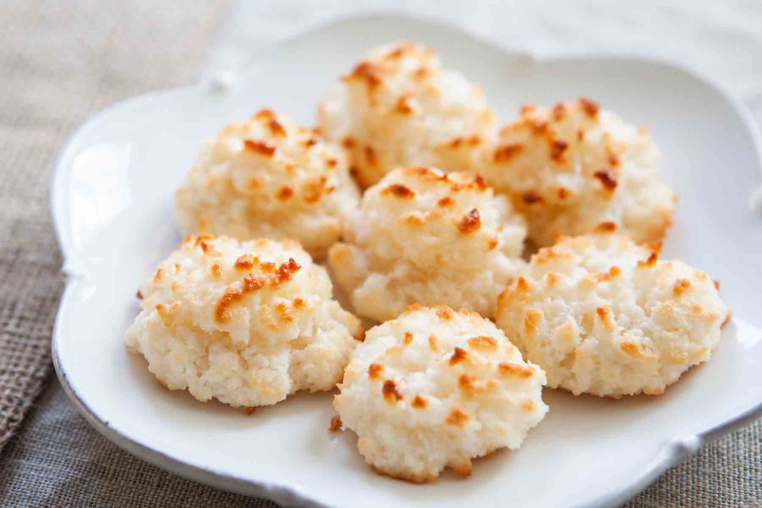 Completed Coconut Macaroons Recipe on White Plate