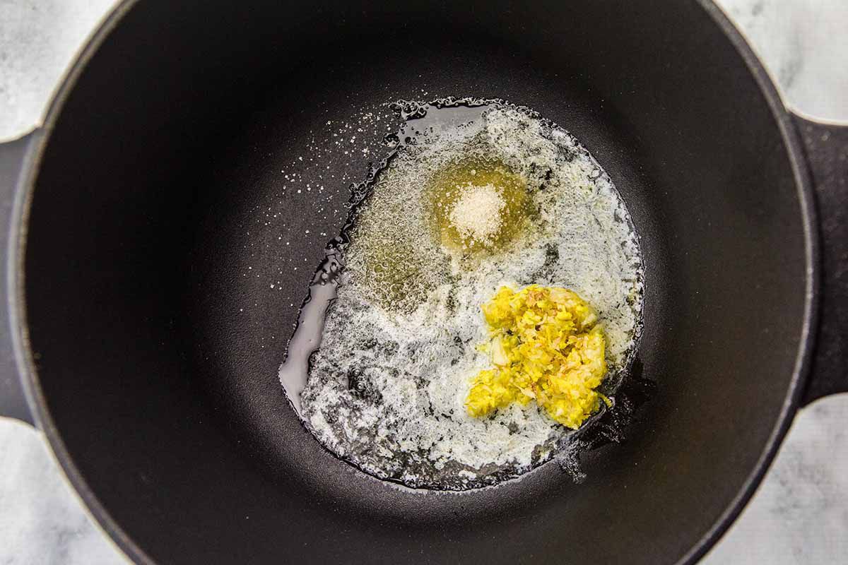 Easy Butter Chicken Recipe add the butter and garlic and ginger