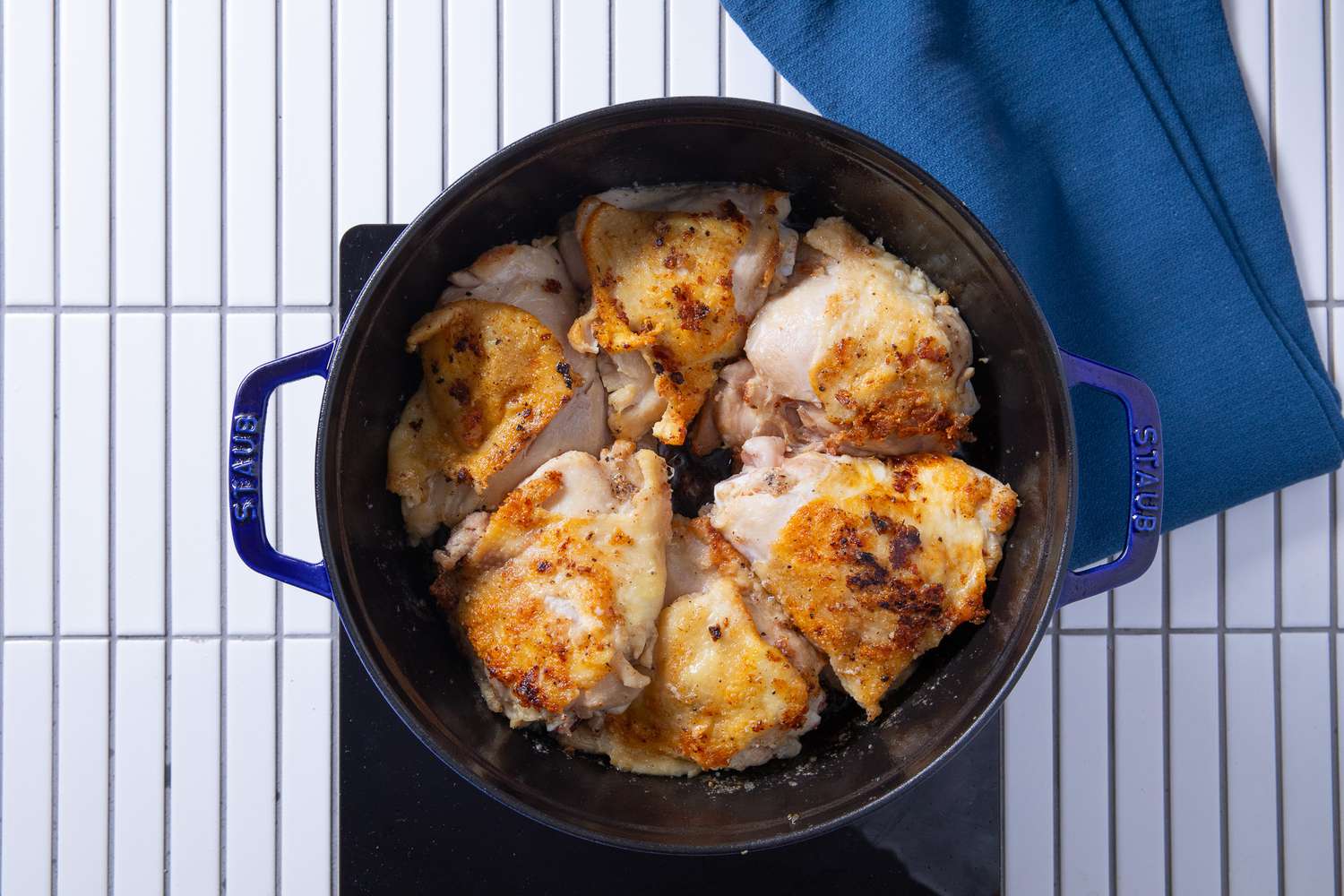 chicken flipped to sear the other side for chicken fricassee recipe