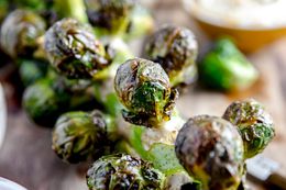 Close Up of Roasted Brussels Sprout Stalks