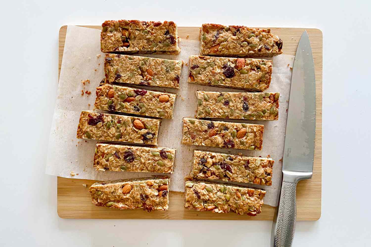 Homemade Chewy Granola Bars sliced into rectangles.