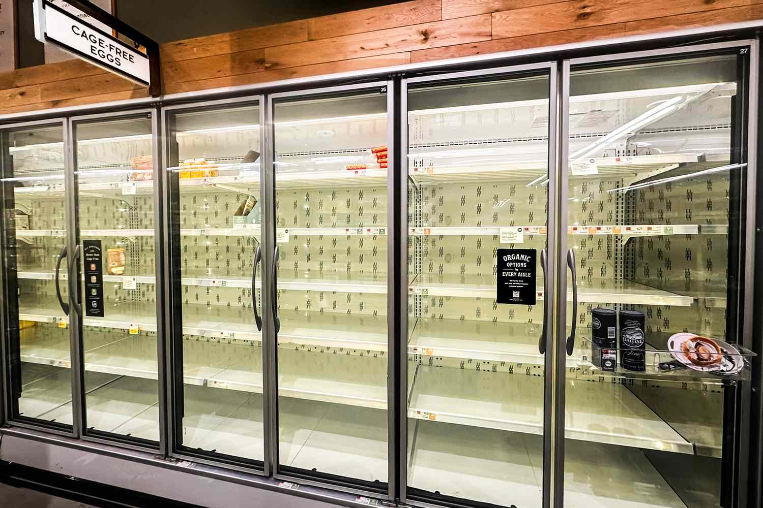 Empty shelf with no eggs at Whole Foods