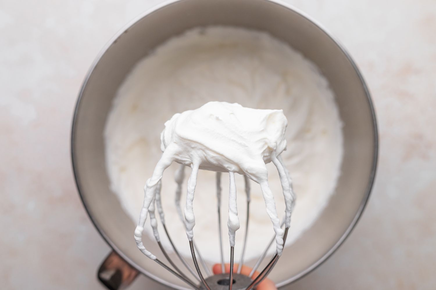 Whipped Cream Whisk Attachment and in Mixing Bowl for Ice Cream Cake