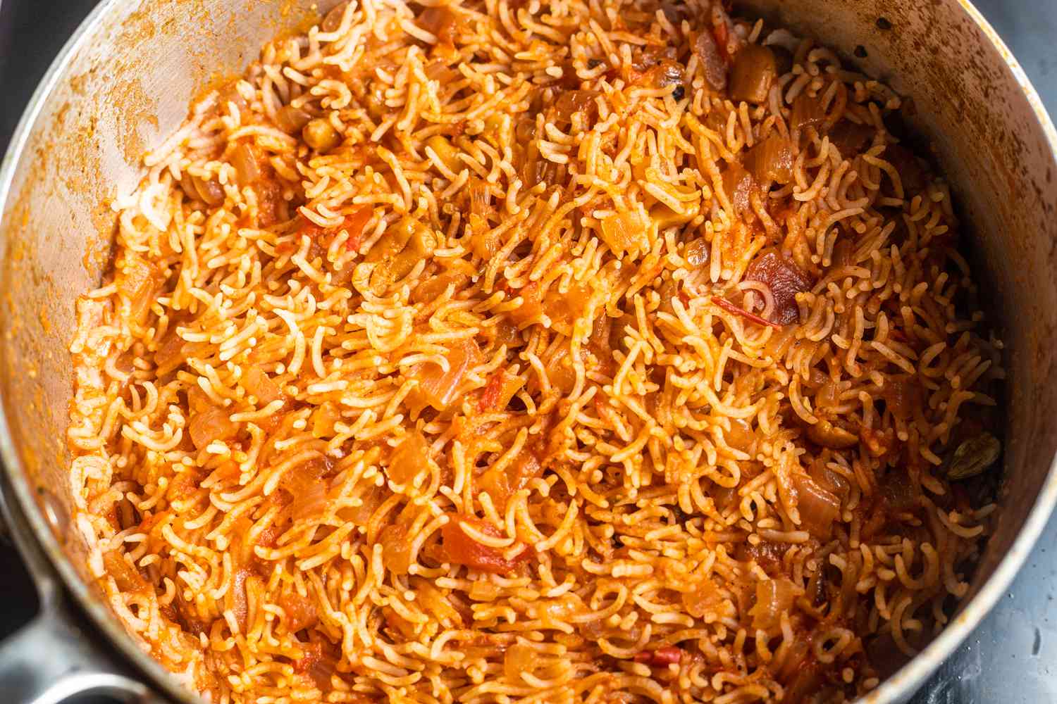 Cooked Tomato Rice in a Pot