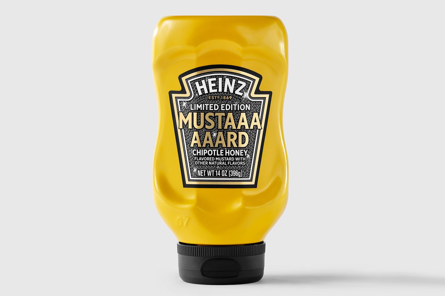 A bottle of Heinz limited edition Mustaaaard chipotle honey condiment