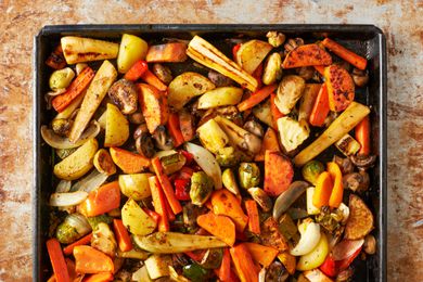 sheet pan filled with roasted vegetables